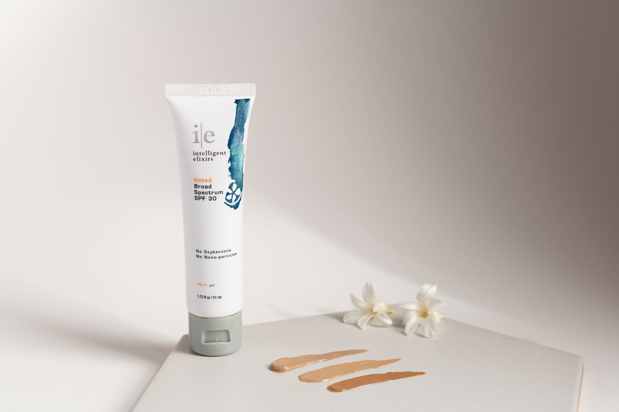 Tinted Broad Spectrum SPF 30 for skin showing tint color options natural, golden and tan
